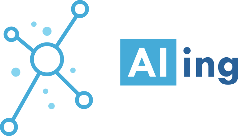 Logo mit einem Netzwerkdiagramm und dem Text "AI ling" in blauer Schrift.