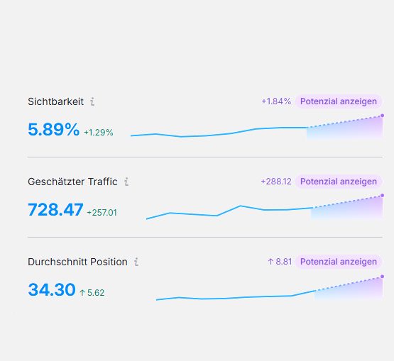 Diagramm mit Werten zu Sichtbarkeit, geschätztem Traffic und durchschnittlicher Position.