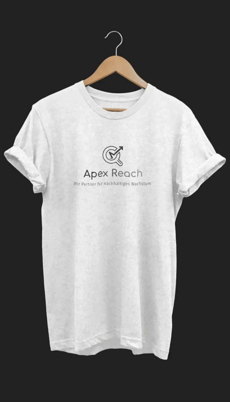 Weißes T-Shirt mit Logo und Text "Apex Reach" auf der Vorderseite.