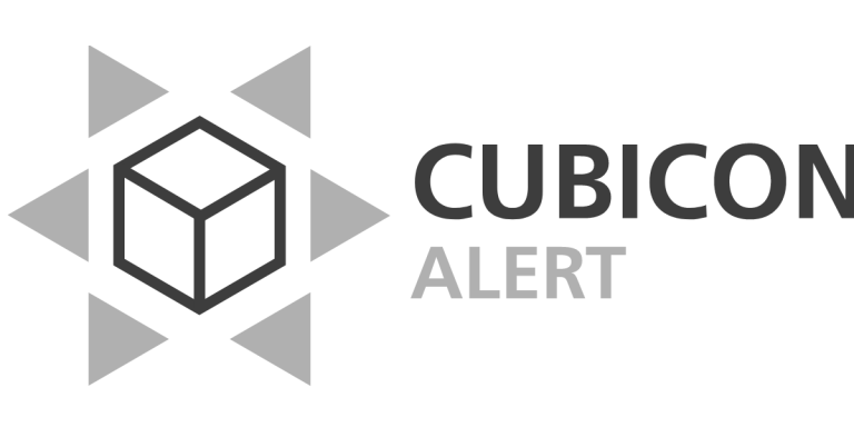 Logo von Cubicon Alert, bestehend aus einem Wüf mit stilisierten Strahlen.